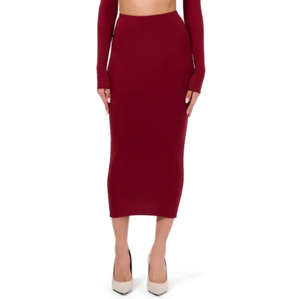 New Naked Wardrobe Women's Dark Red Hourglass Bodycon Midi Skirt Size Medium